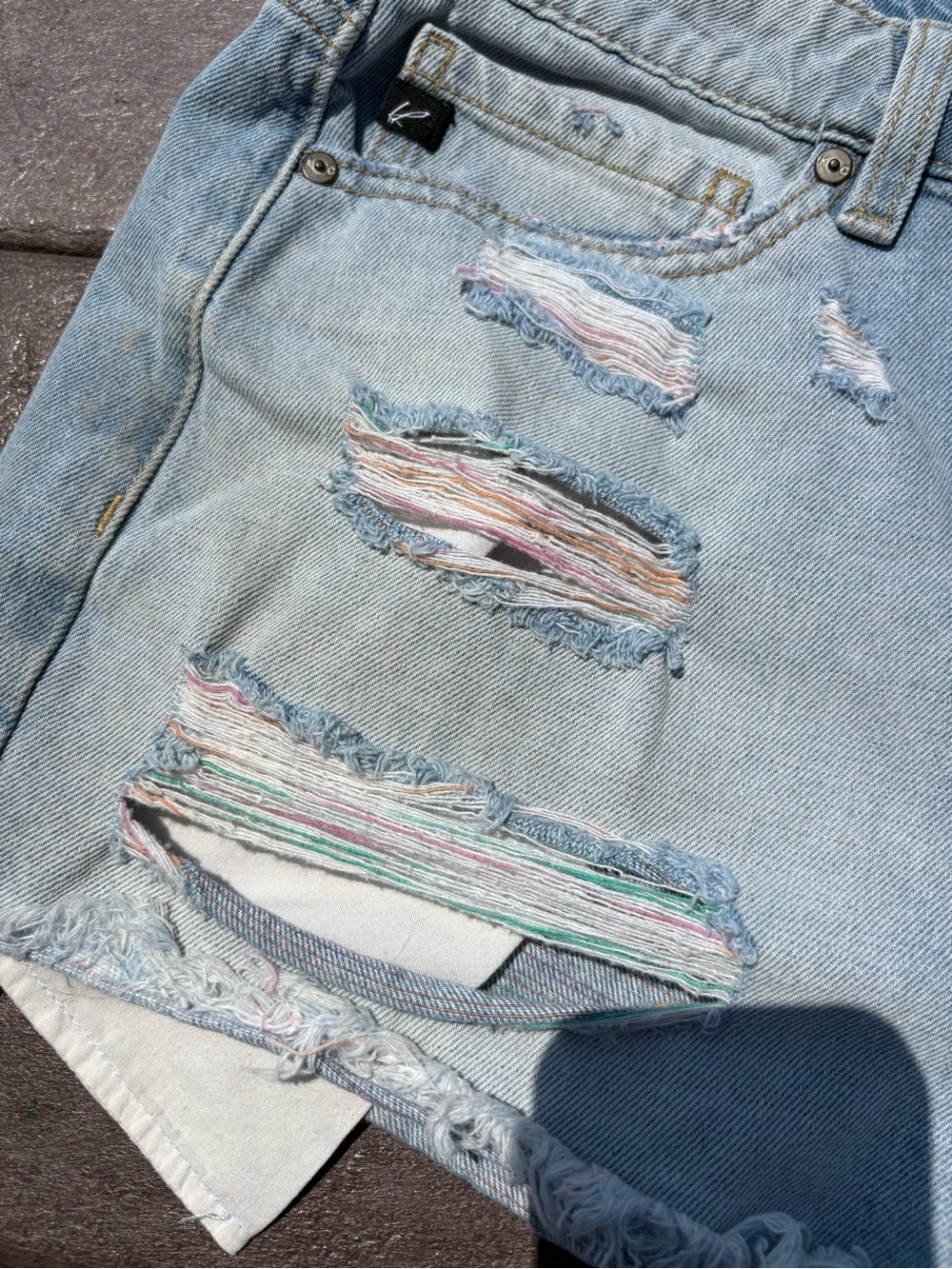 KanCan Light Blue colorful Distressed holes Denim Shorts size 11/29 - Picture 3 of 10